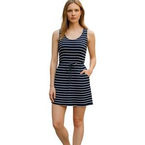 🔵 SALE 3/$25 JACK WILLS ABDERDY BELTED BLUE WHITE SLEEVELESS STRIPE KNIT DRESS